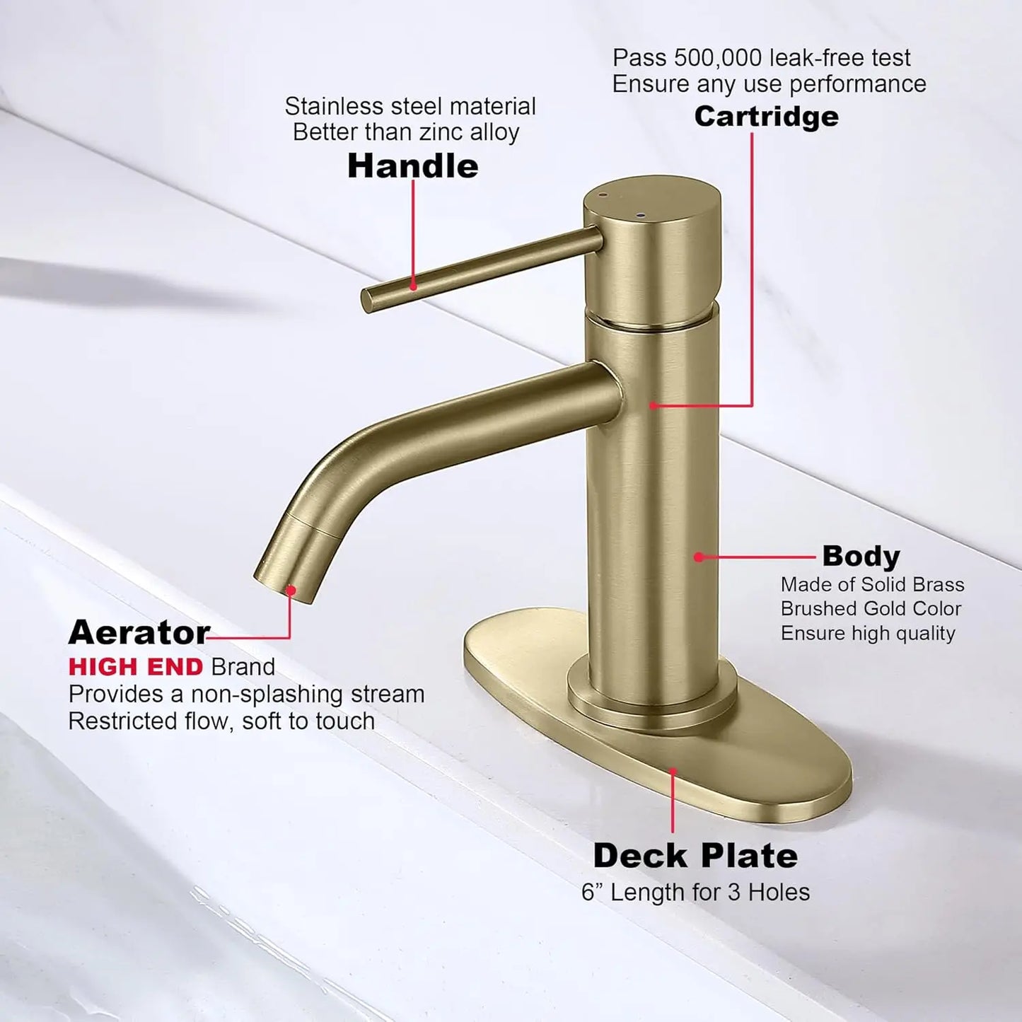 Brushed Gold Single Hole Bathroom Faucet with Drain