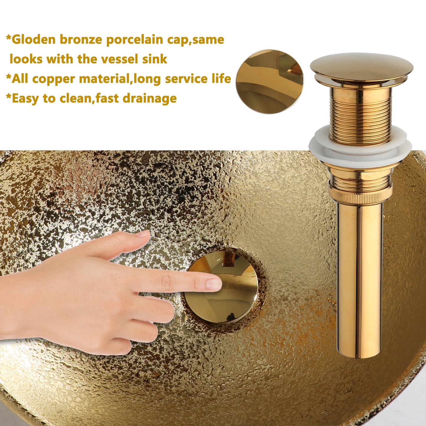 Elara 16" Gold Oval Vessel Sink - Ceramic Above Counter Basin Set
