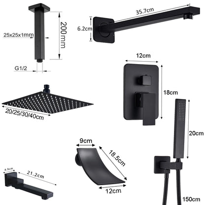 POIQIHY Aura - Matte Black Rainfall Shower System with In-Wall Mixer