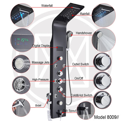 LED Rainfall Shower Panel - Massage Jet Column System