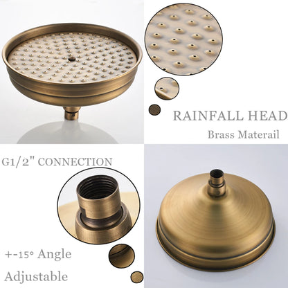 POIQIHY Vintage Rainfall Shower System - Antique Brass Wall Mount