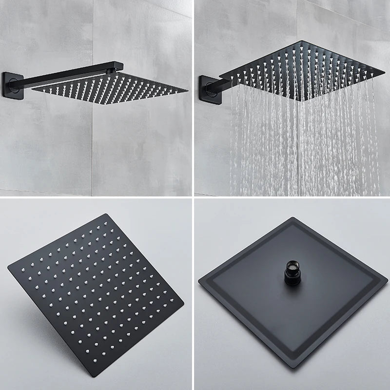 Rozin Matte Black Rainfall Shower System - Wall Mounted Kit