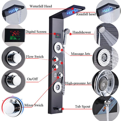 LED Shower Panel - Luxury Rainfall Column with Hand Shower