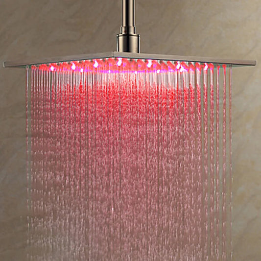 LED Rainfall Shower Head - Large Brass Square Faucet