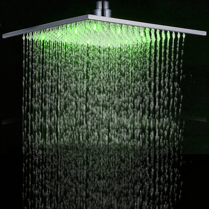 LED Rainfall Shower Head - Large Brass Square Faucet