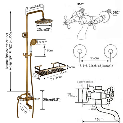 POIQIHY Vintage Rainfall Shower System - Antique Brass Wall Mount
