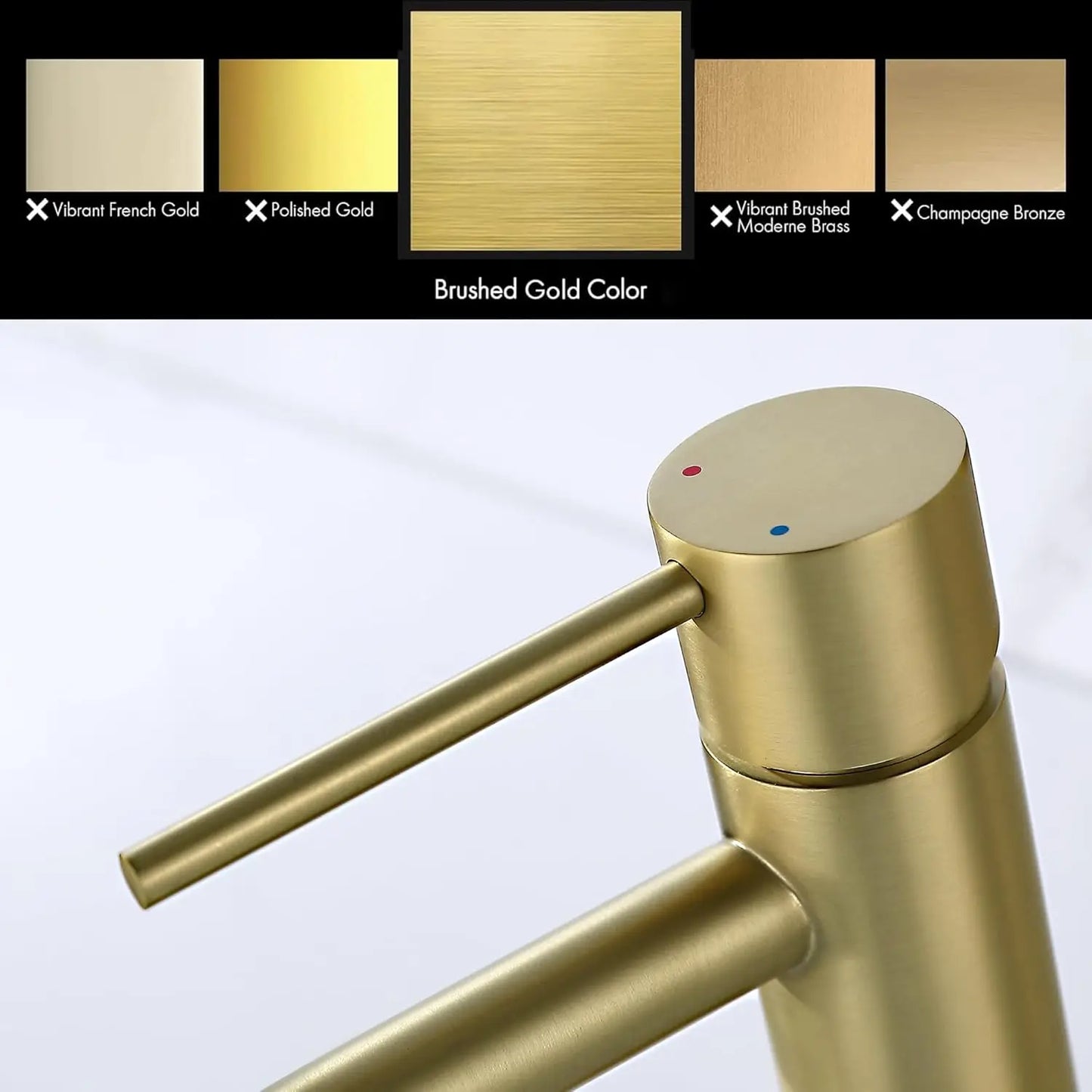 Brushed Gold Single Hole Bathroom Faucet with Drain