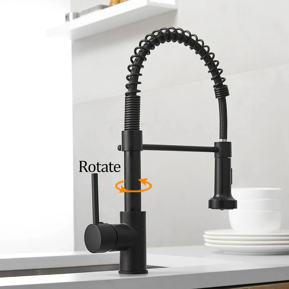 Spring Pull-Down Kitchen Faucet - Stainless Steel Mixer Tap