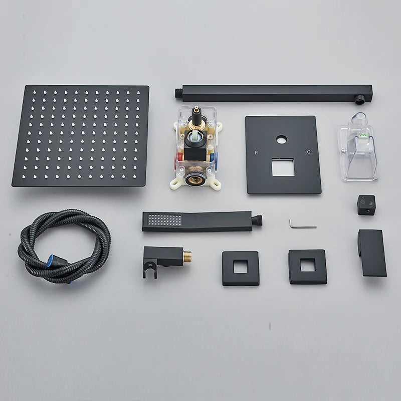 Matte Black Rain & Waterfall Shower System
