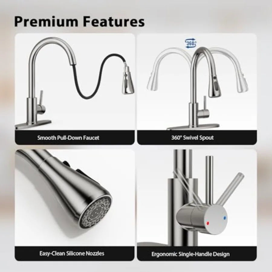 High Arc Stainless Steel Pull Down Kitchen Faucet