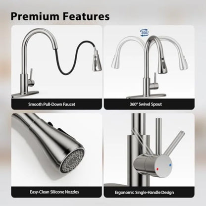 High Arc Stainless Steel Pull Down Kitchen Faucet