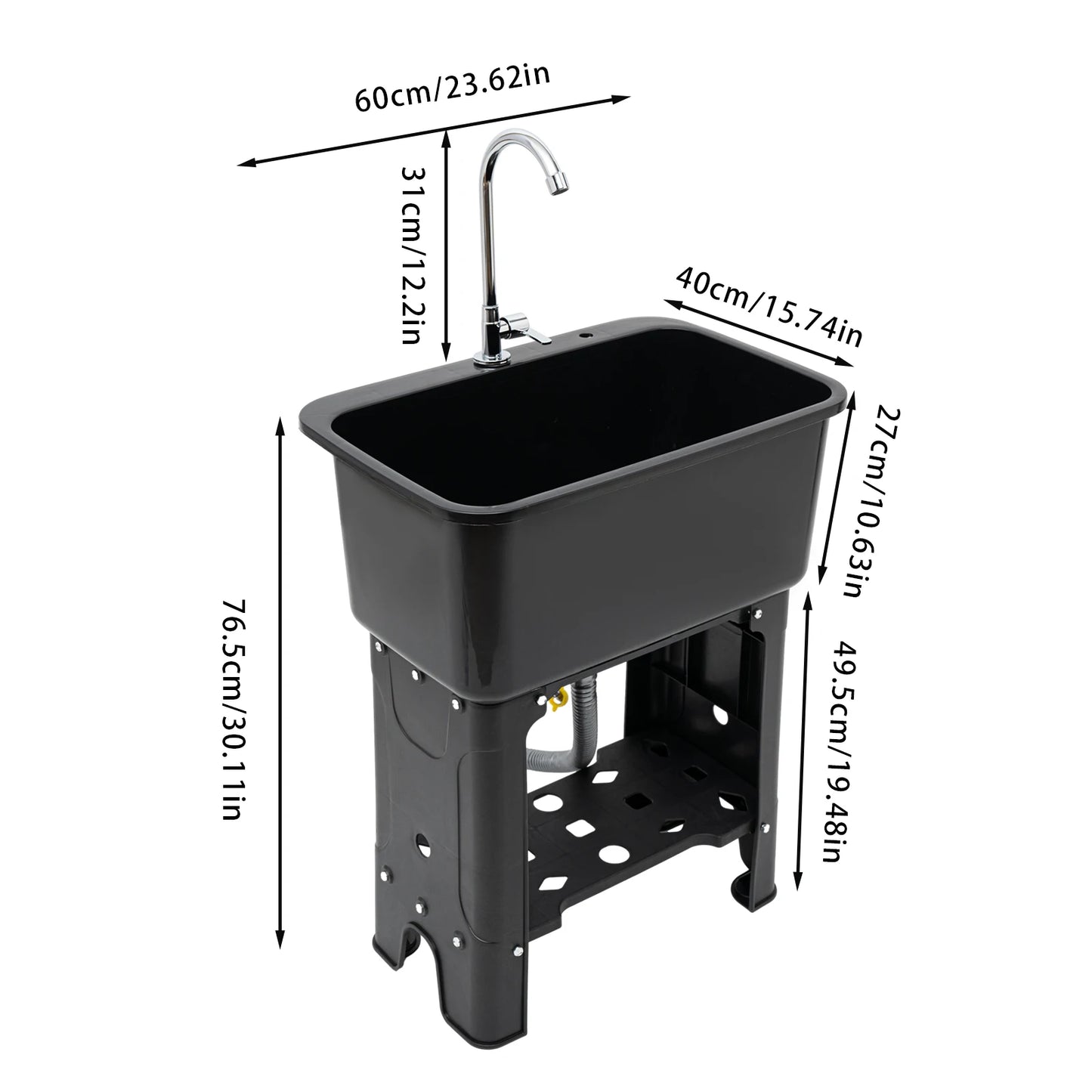 Freestanding Black Utility Sink with Faucet & Shelf