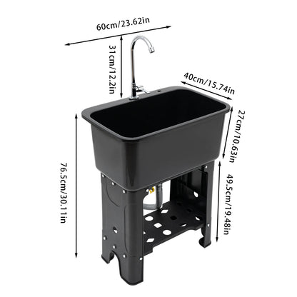 Freestanding Black Utility Sink with Faucet & Shelf