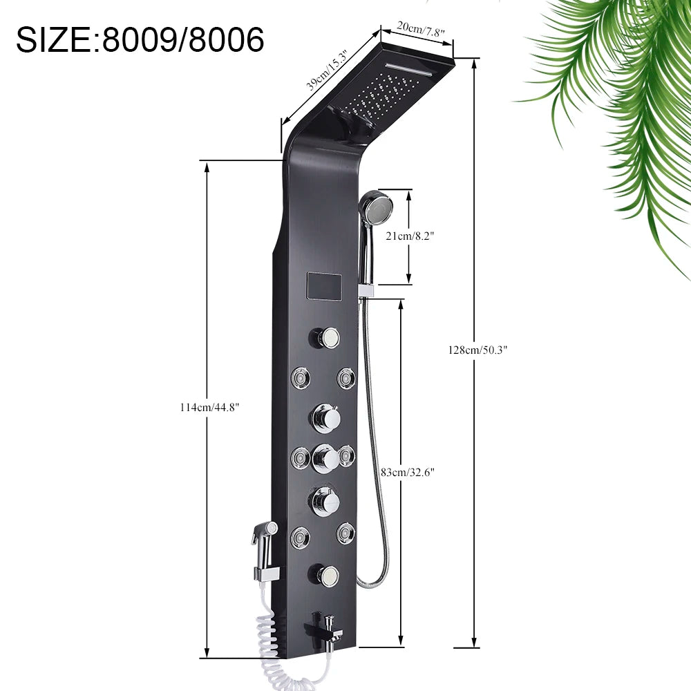LED Rainfall Shower Panel - Massage Jet Column System