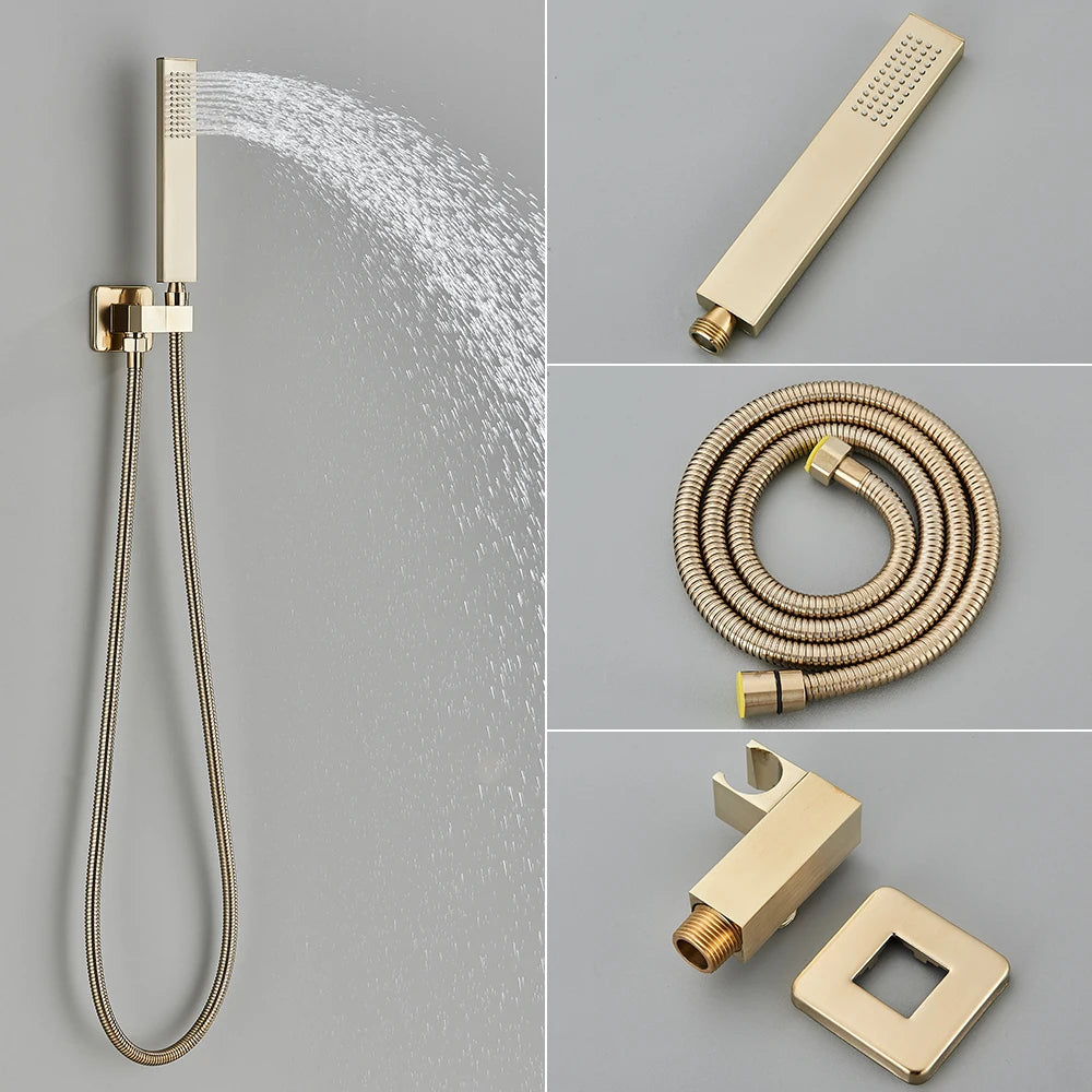 Brushed Gold Rainfall Shower Set - Wall Mounted Mixer Tap