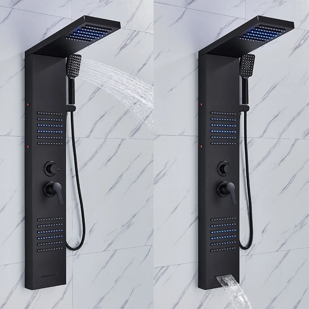 AuraLux LED Shower Panel Tower - Rain & Waterfall Massage Column