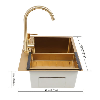 Gold Stainless Steel Single Bowl Kitchen Sink Set