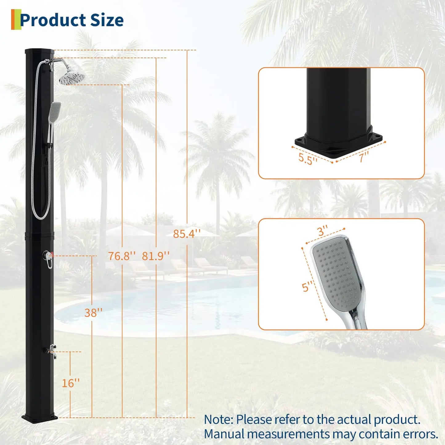 Solstice 9.3 Gal Solar Heated Pool Shower - Freestanding Outdoor Kit