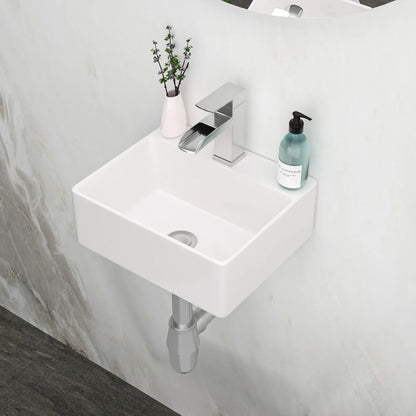 13.6" White Ceramic Wall Mount Bathroom Sink