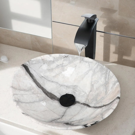 Aurelius Marble-Effect Oval Countertop Basin & Mixer Tap Set