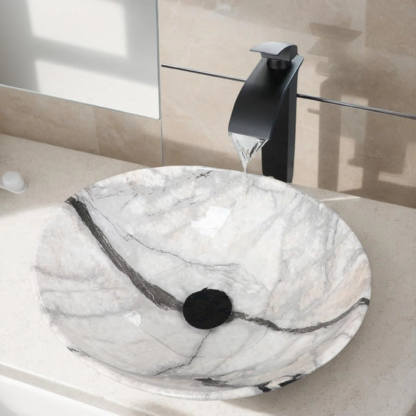 Aurelius Marble-Effect Oval Countertop Basin & Mixer Tap Set