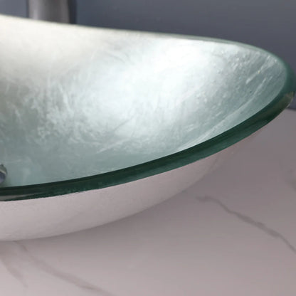 Argento Oval - Silver Tempered Glass Vessel Sink with Faucet
