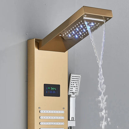 Aureum Luxe - Golden LED Shower Panel with Waterfall & Massage Jets