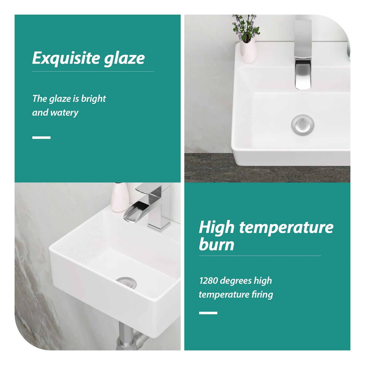 13.6" White Ceramic Wall Mount Bathroom Sink
