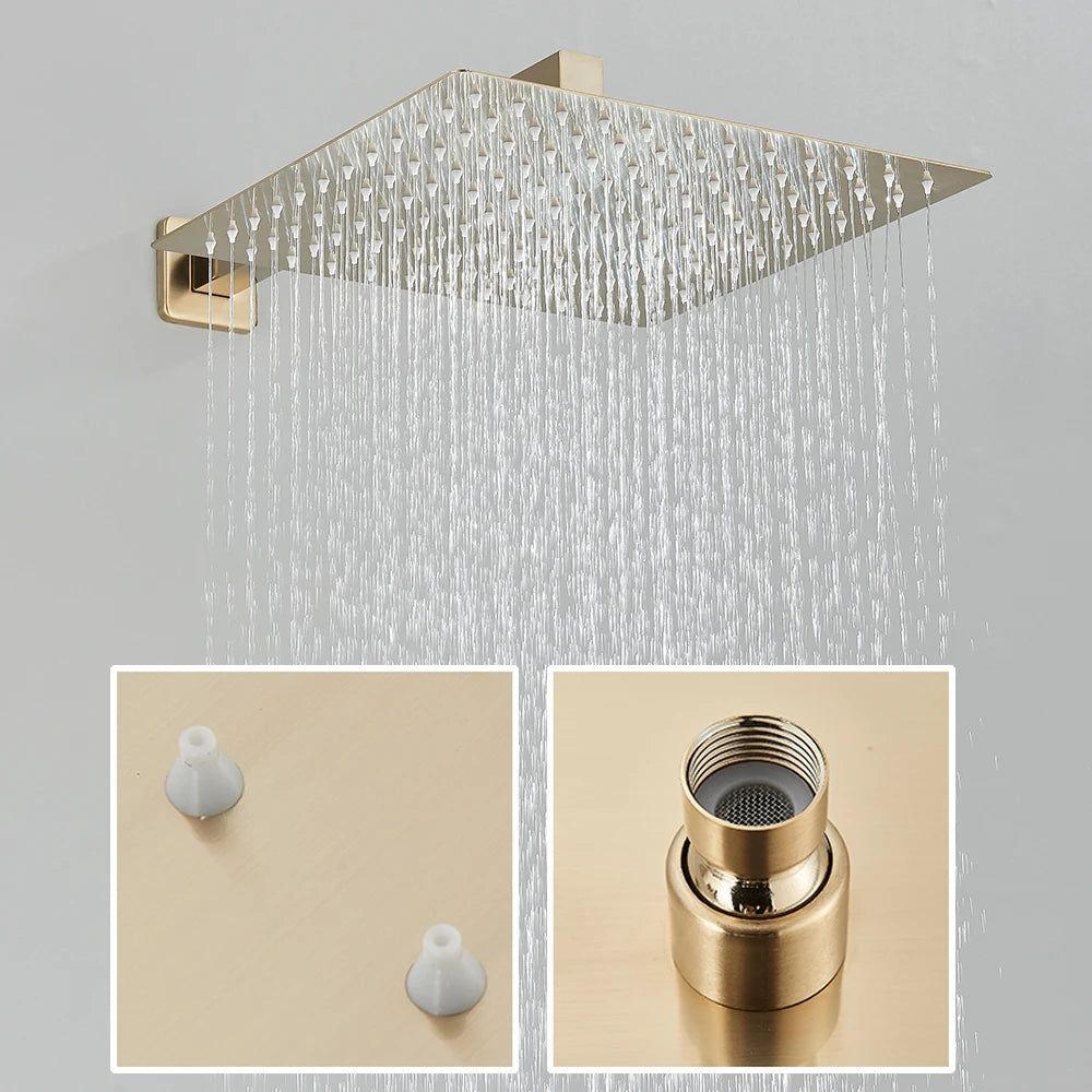 Brushed Gold Rainfall Shower Set - Wall Mounted Mixer Tap