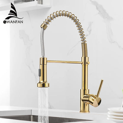 Spring Pull-Down Kitchen Faucet - Stainless Steel Mixer Tap