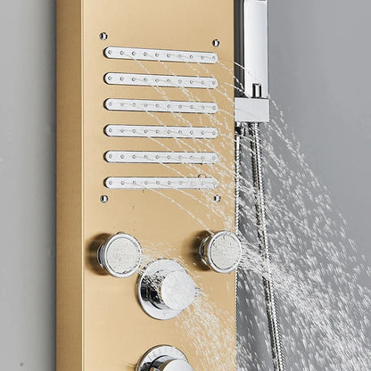 Aureum Luxe - Golden LED Shower Panel with Waterfall & Massage Jets