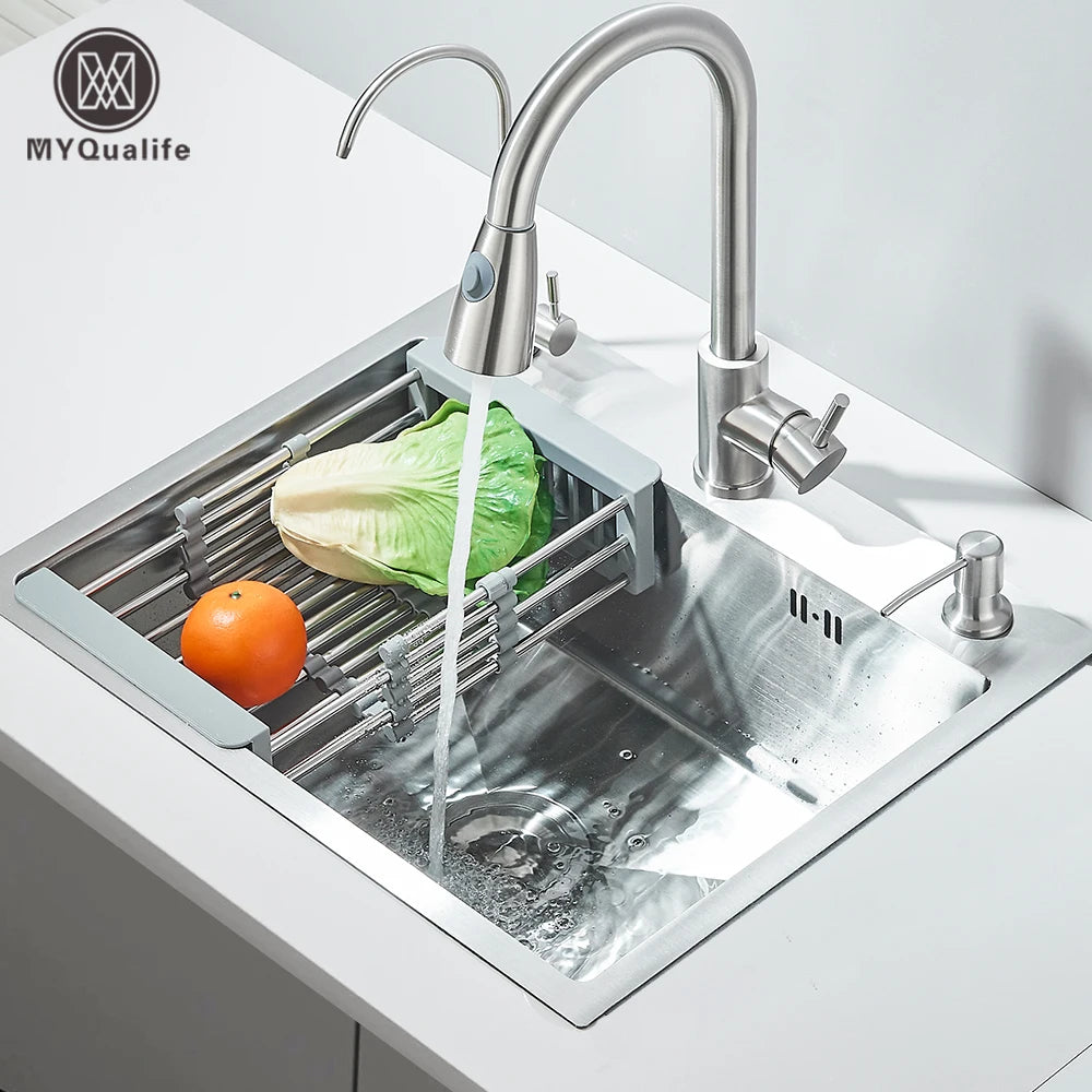 55x45cm Stainless Steel Kitchen Sink Kit with Faucet