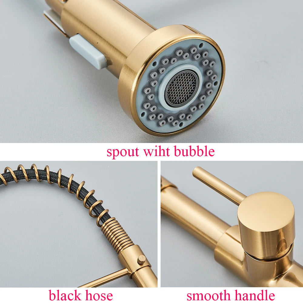 Spring Pull-Down Kitchen Faucet - Brushed Gold Mixer