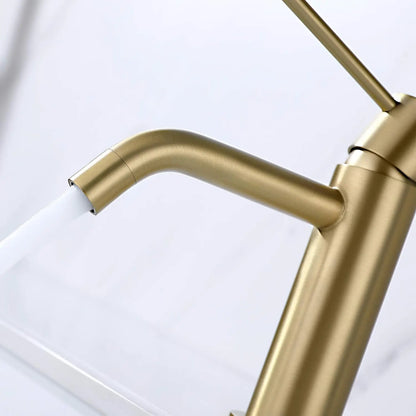 Brushed Gold Single Hole Bathroom Faucet with Drain