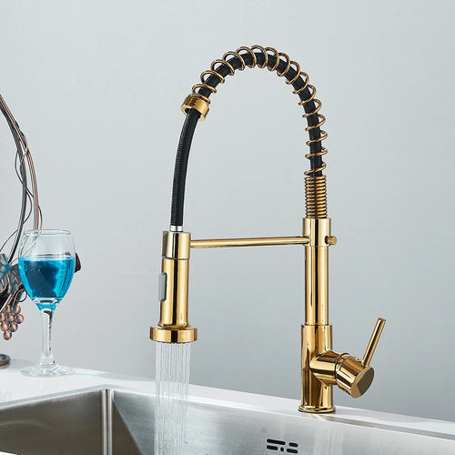 Spring Pull-Down Kitchen Faucet - Brushed Gold Mixer