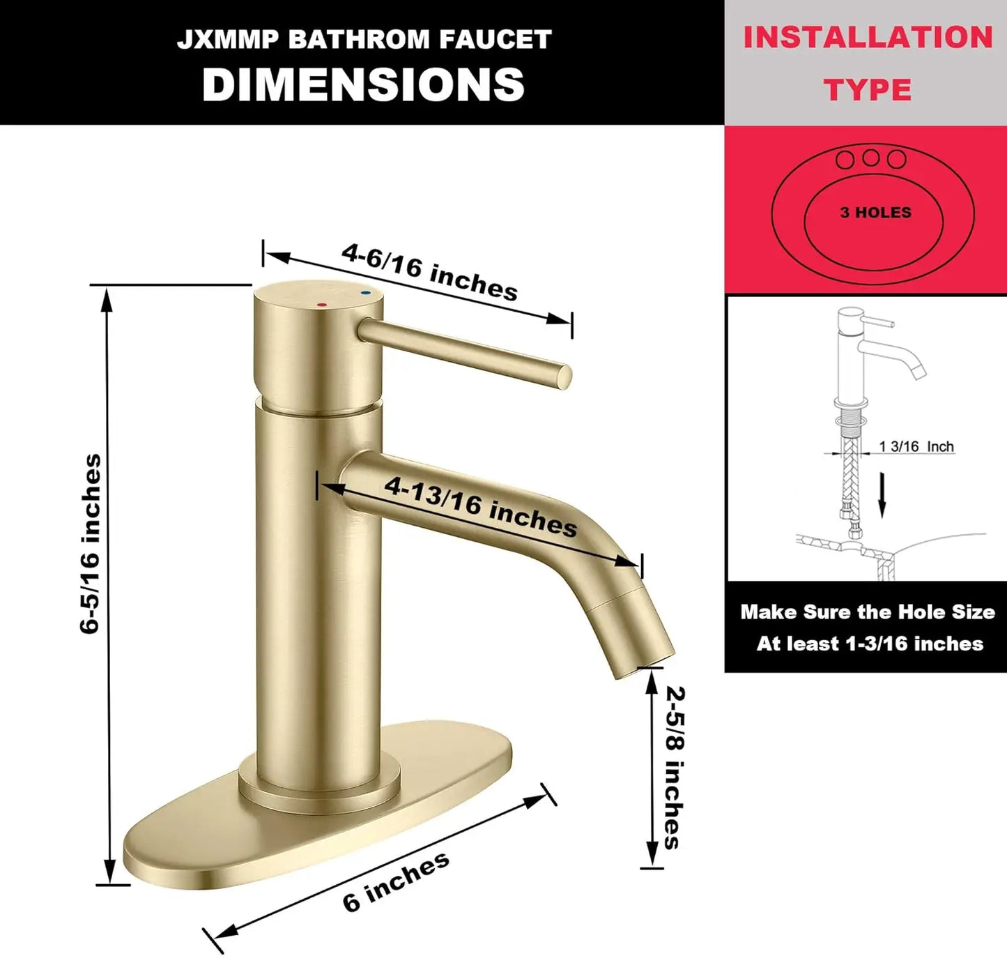 Brushed Gold Single Hole Bathroom Faucet with Drain