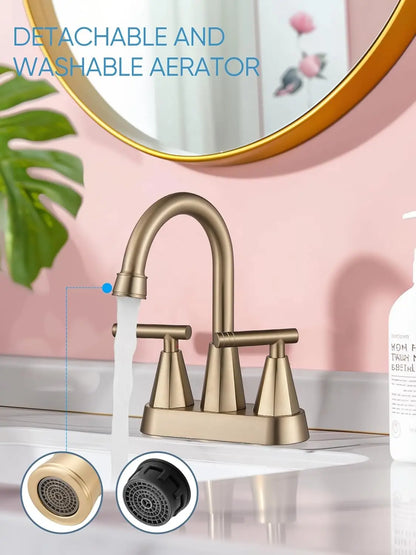 Brushed Gold 4-Inch Centerset Bathroom Faucet - 2-Pack