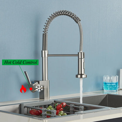Brushed Nickel Spring Kitchen Faucet with Sprayer