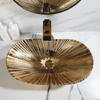 Gold Oval Vessel Sink - 24" Ceramic Basin Set