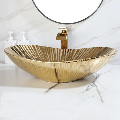 Gold Oval Vessel Sink - 24" Ceramic Basin Set