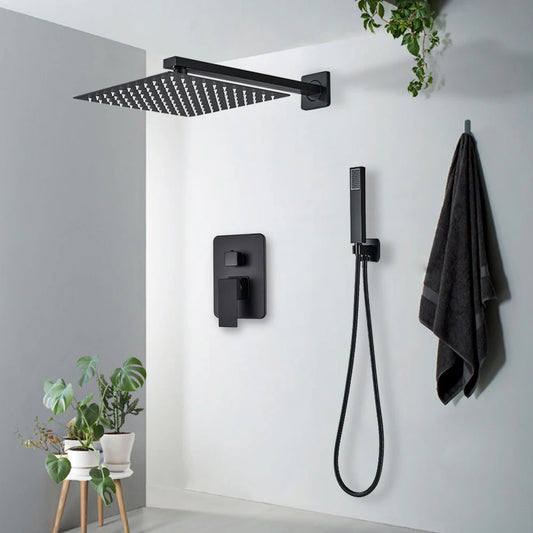 Rozin Matte Black Rainfall Shower System - Wall Mounted Kit