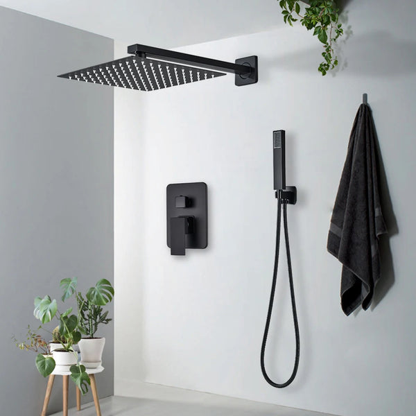 Rozin Matte Black Rainfall Shower System - Wall Mounted Kit