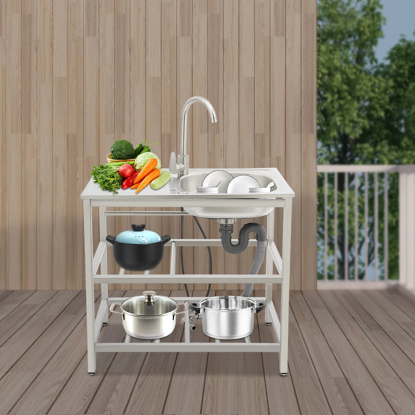 Freestanding Stainless Steel Outdoor Utility Sink