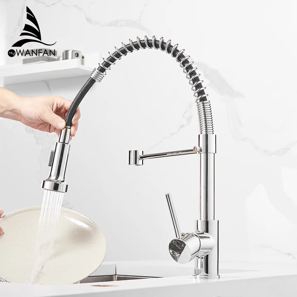 Spring Pull-Down Kitchen Faucet - Stainless Steel Mixer Tap