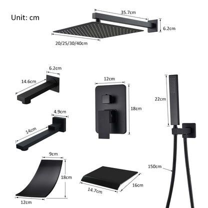 Matte Black Rain & Waterfall Shower System