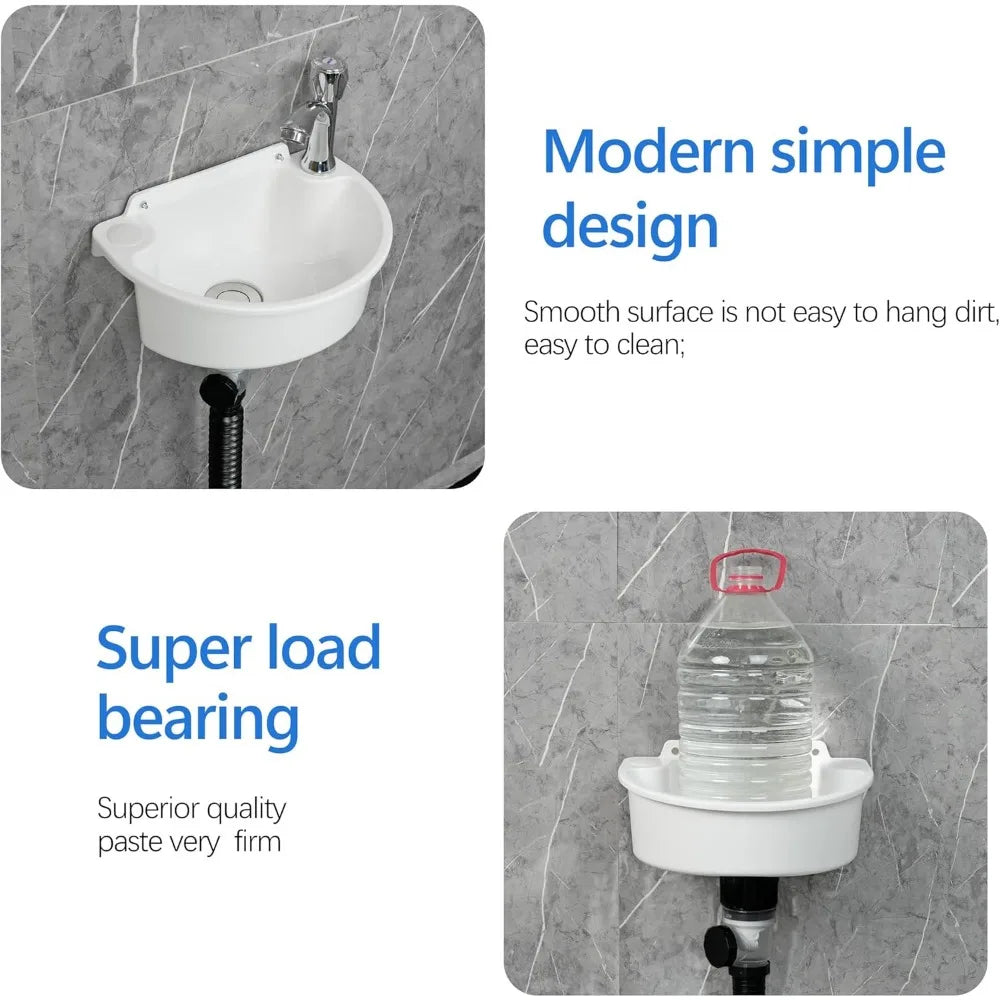 Small Wall Mount Bathroom Sink with No-Drill Adhesive