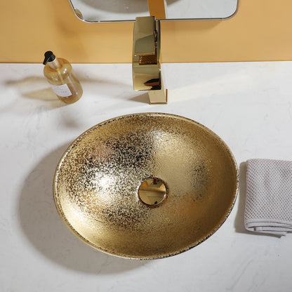 Elara 16" Gold Oval Vessel Sink - Ceramic Above Counter Basin Set