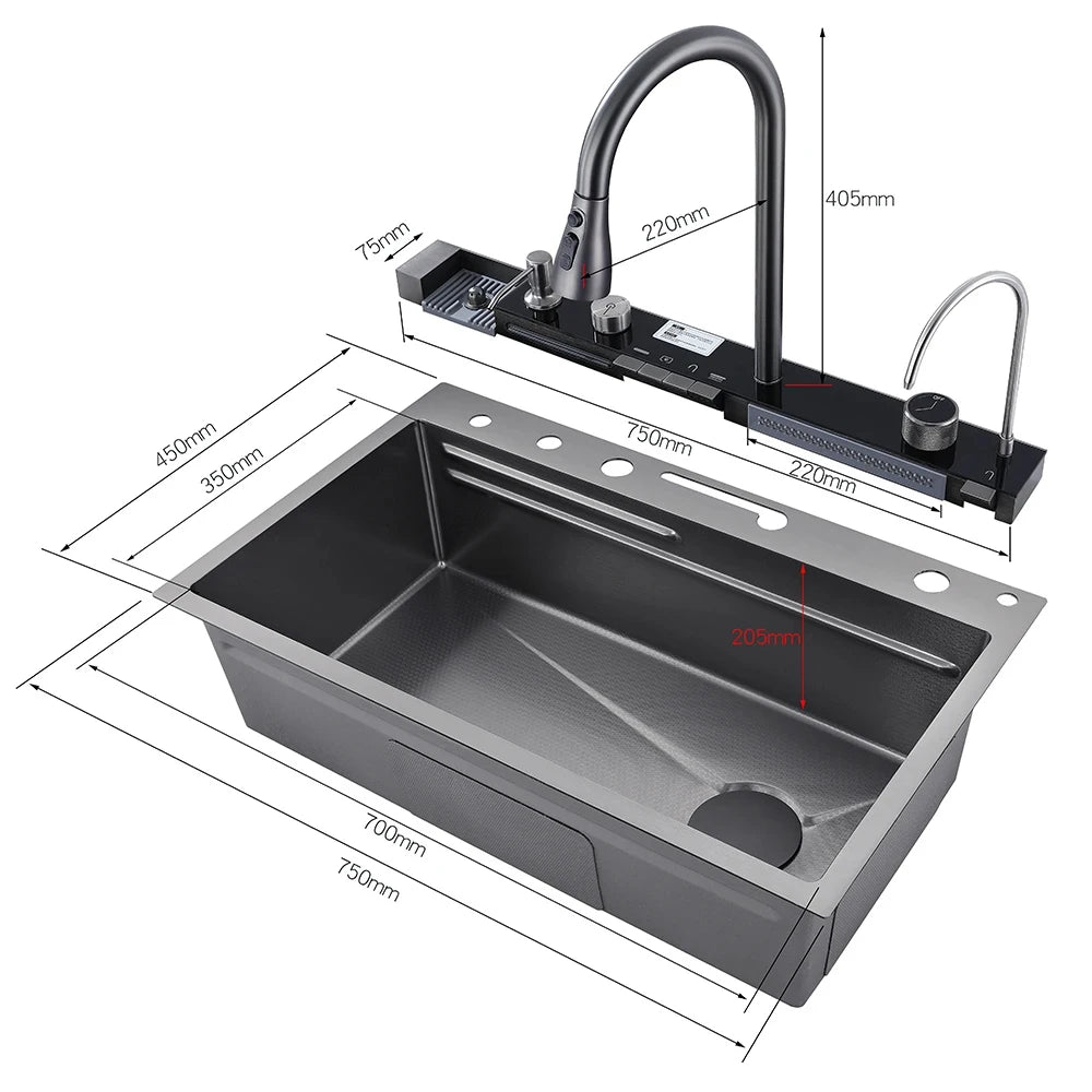 304 Stainless Steel Waterfall Kitchen Sink