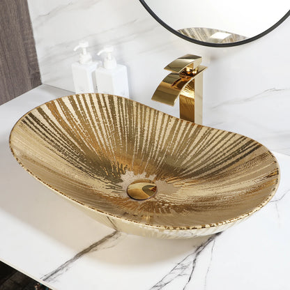 Gold Oval Vessel Sink - 24" Ceramic Basin Set