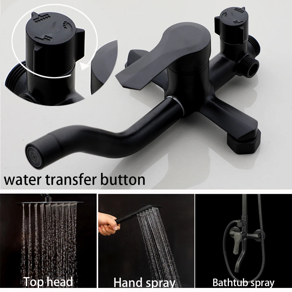 Matte Black Rainfall Shower System with Storage Shelf